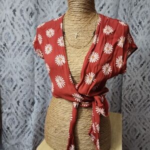 Madewell Sash Tie Wrap Crop Top Blouse Womens Sz XS Daisy Daydream Western Boho